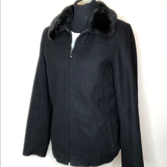 GIACCA Black Wool Coat with Faux Fur Trim - Picture 3 of 15